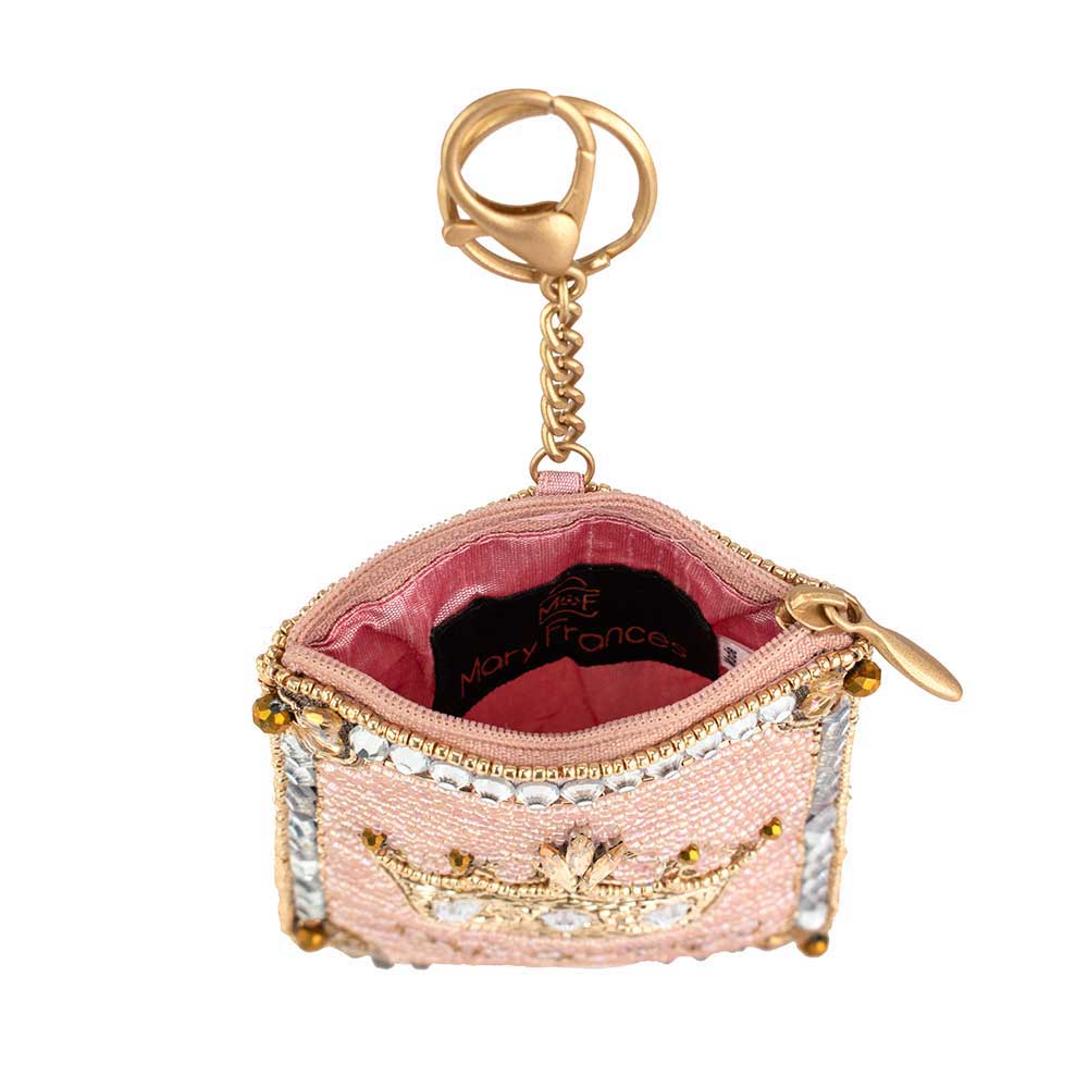 Mary Frances Accessories - Crowned Jewel Beaded Pink with Gold Crown Coin Purse