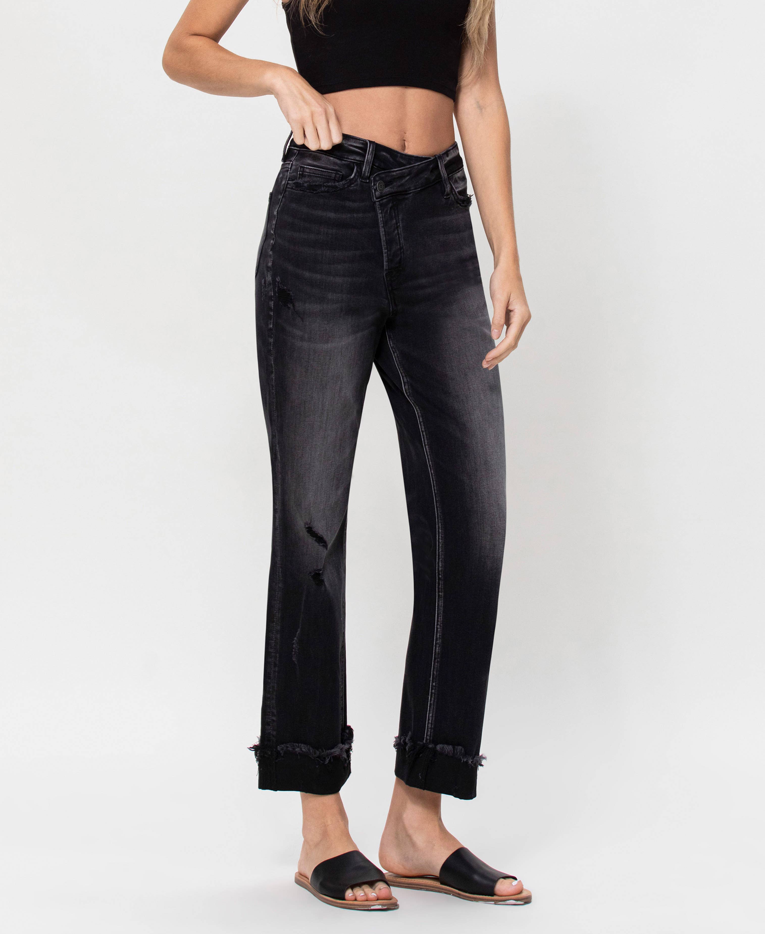 Super High Rise Button Up Cuffed 90'S Dad Jeans inF4558