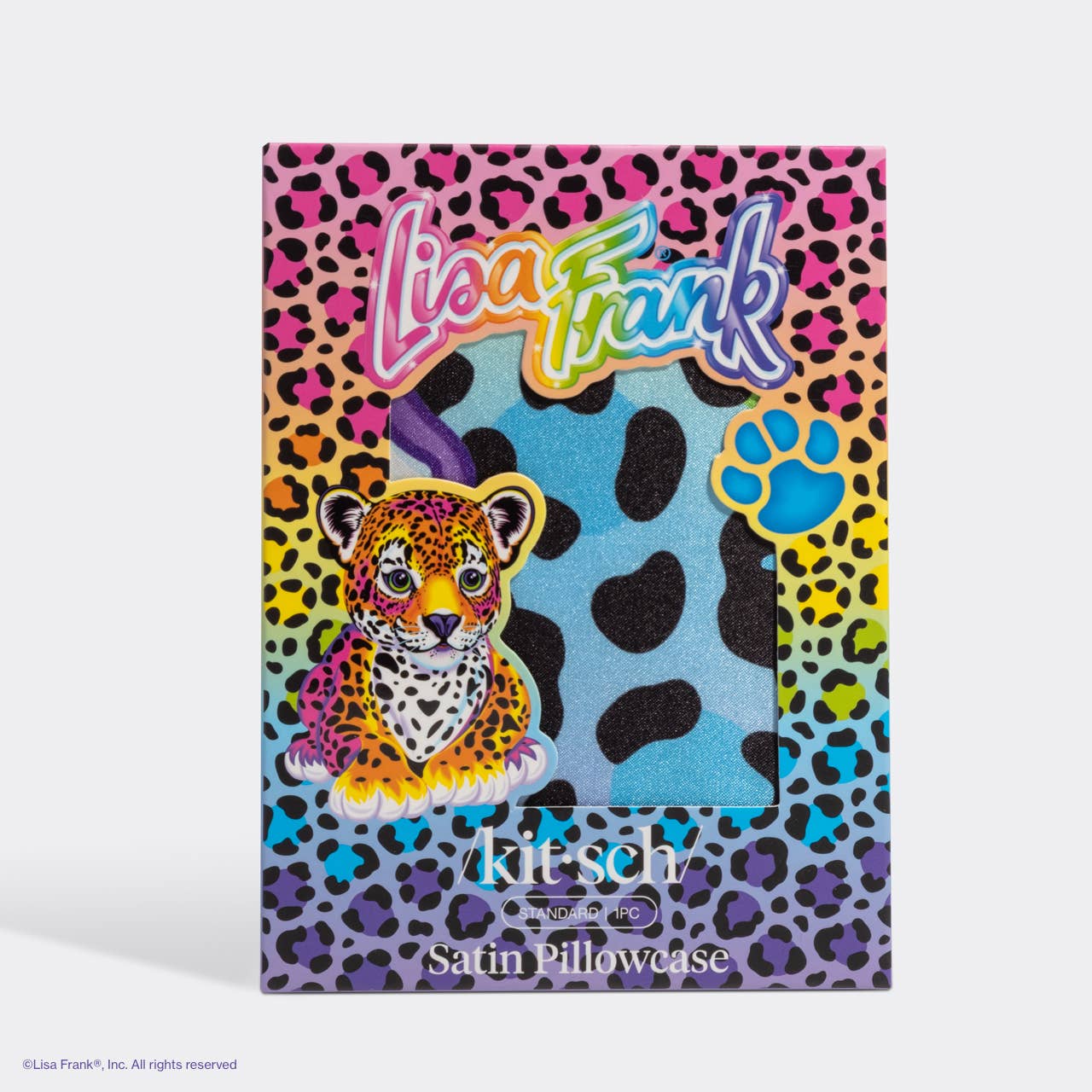 KITSCH - Funda de almohada de satén estándar Lisa Frank x Kitsch - Leopardo arcoíris