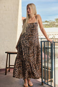 Lara Daisy - Leopard Square Neck Ruffled Hem Cami Midi Dress