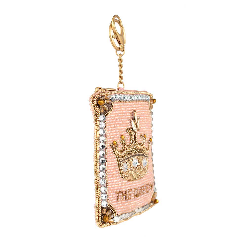Mary Frances Accessories - Crowned Jewel Beaded Pink with Gold Crown Coin Purse