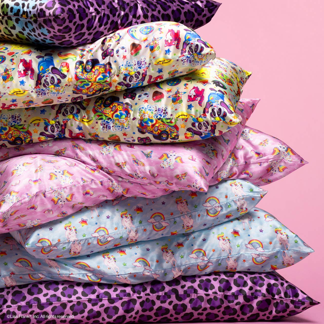 KITSCH - Funda de almohada de satén estándar Lisa Frank x Kitsch - Leopardo arcoíris