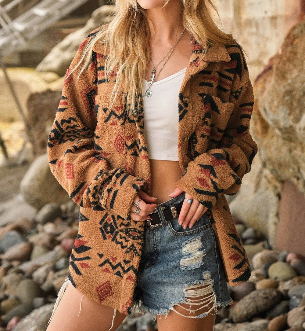 Vintage Plush Lapel Long-Sleeved Jacket