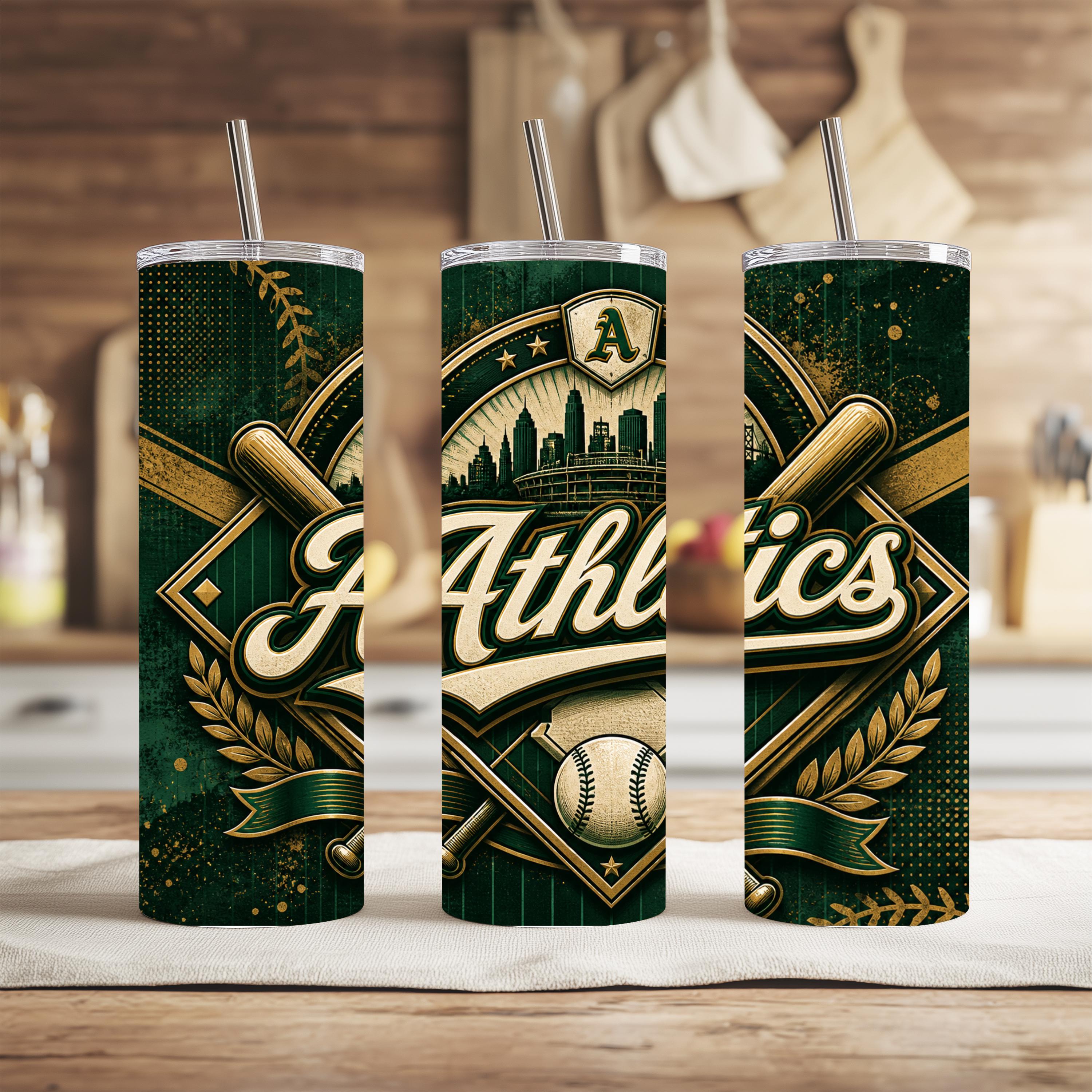 Stainless Steel A's Baseball Tumbler in 20 oz