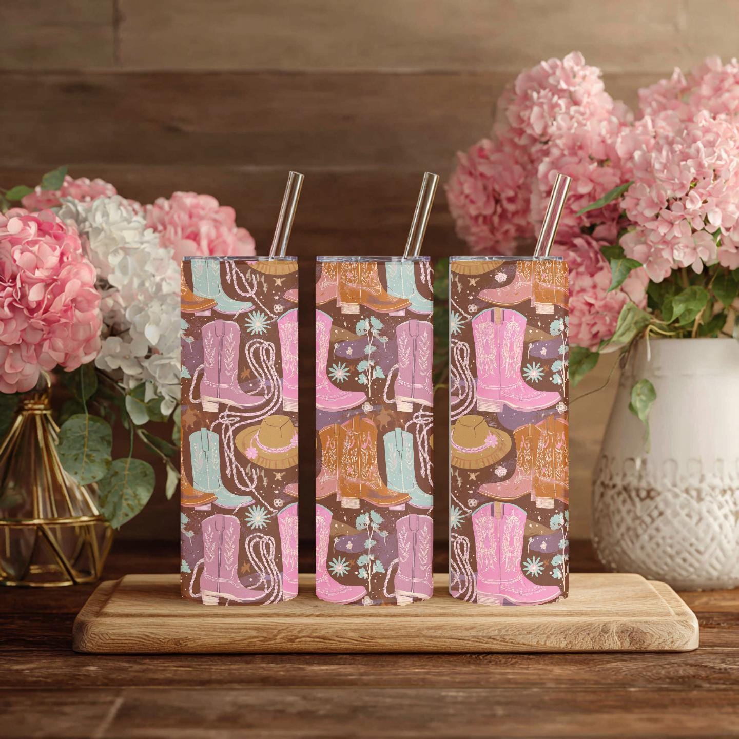 Pink Cowgirl Boots Tumbler – 20 oz Skinny Tumbler