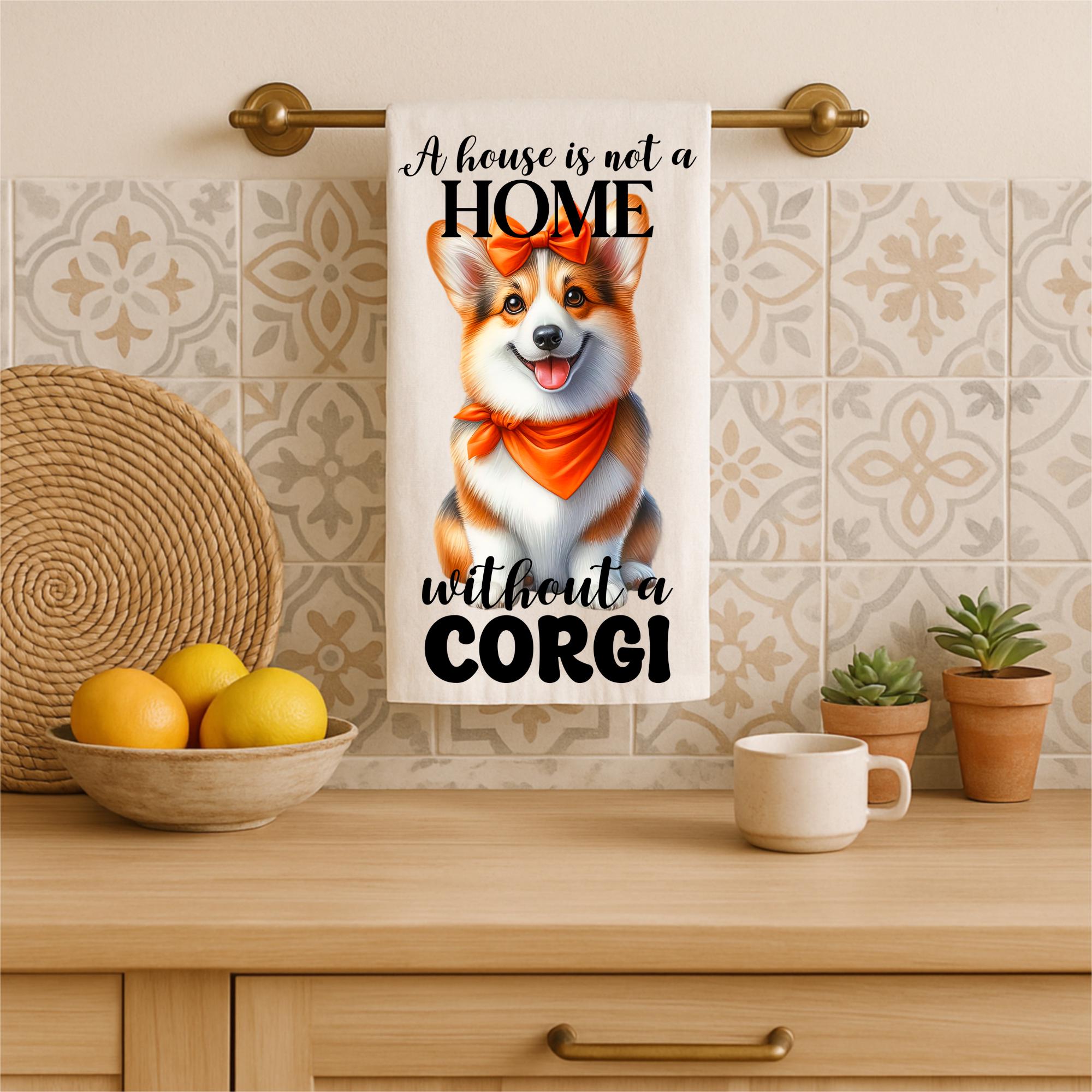 A House Is Not a Home Without a Corgi Tea Towel – Corgi Lover Kitchen Towel