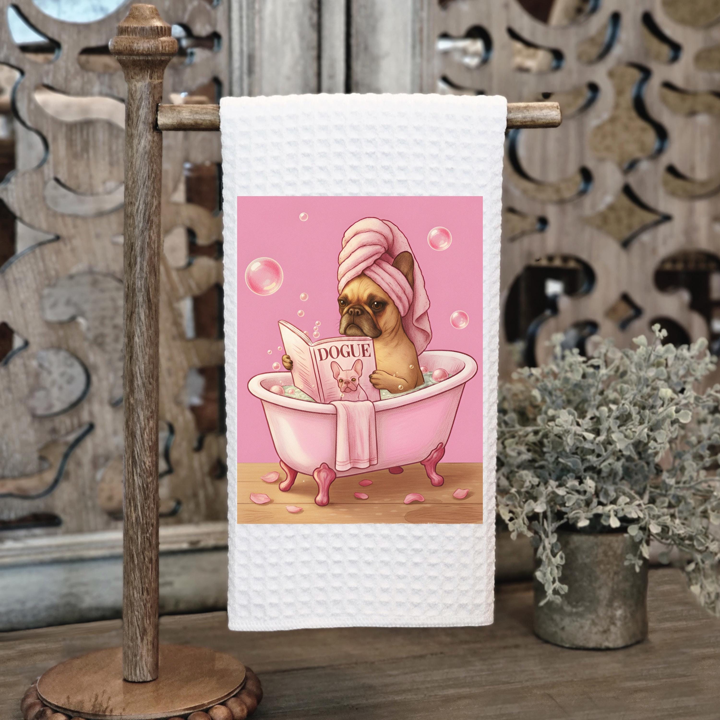 French Bulldog Spa Day Waffle Towel