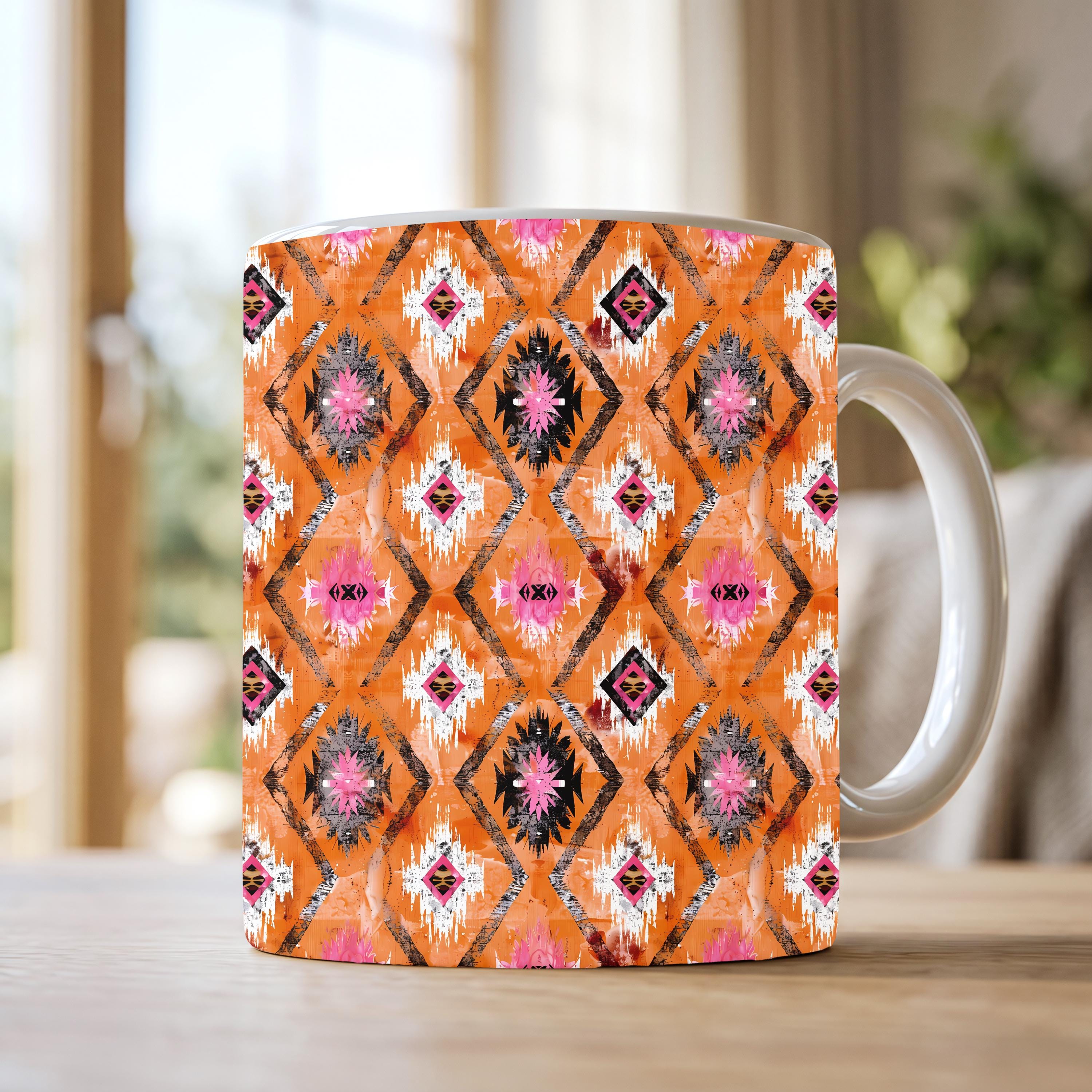 Southwestern Orange Mug Collection – Set of 3 | 11 oz Ceramic Coffee Mugs