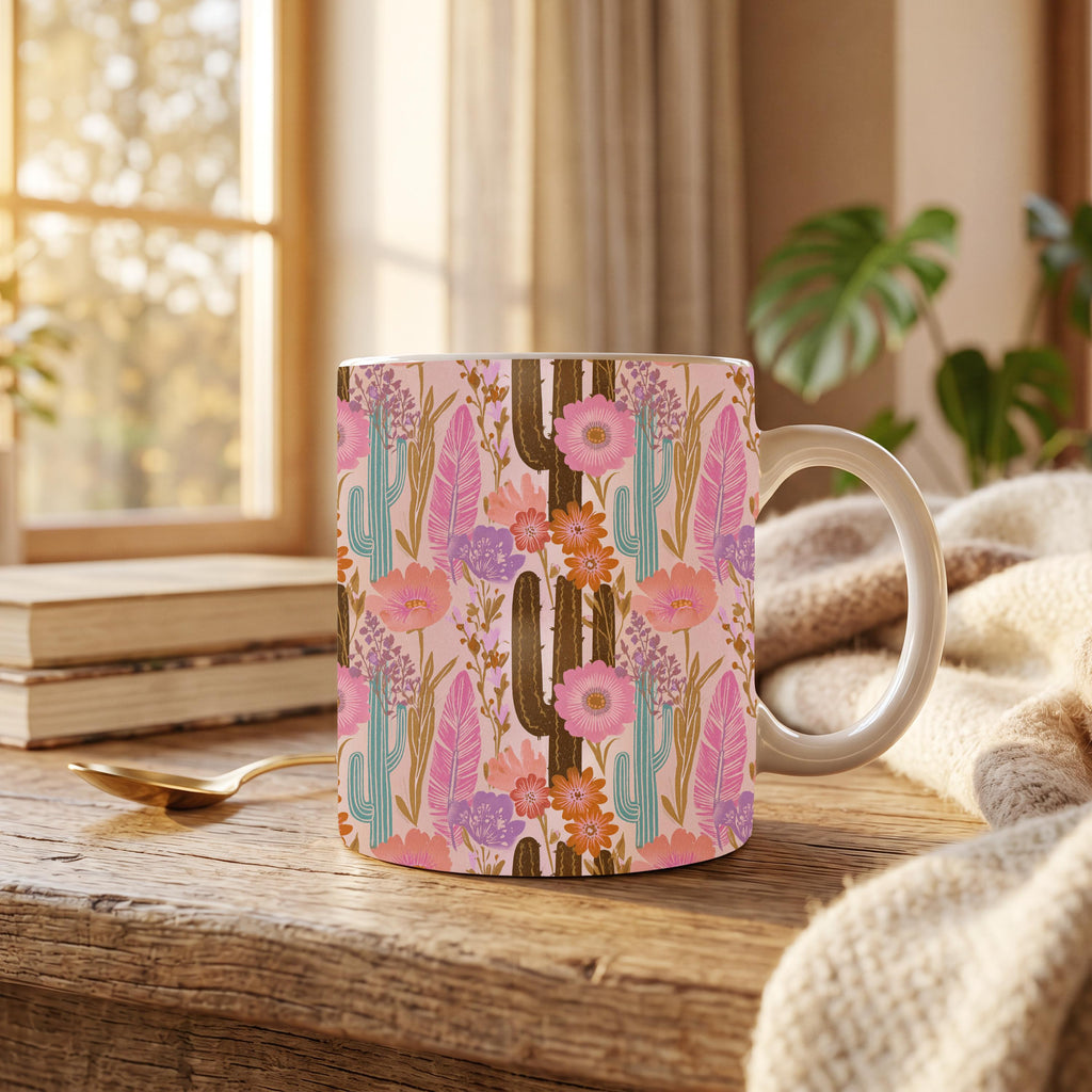Pink Desert Floral Mug – 15 oz Ceramic Coffee Mug
