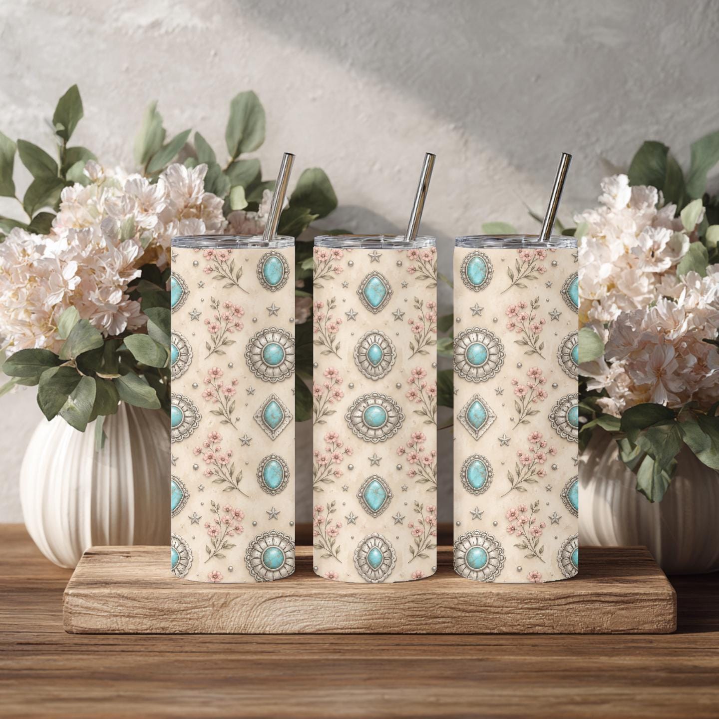 Turquoise Concho & Wildflower 15 oz Coffee Mug