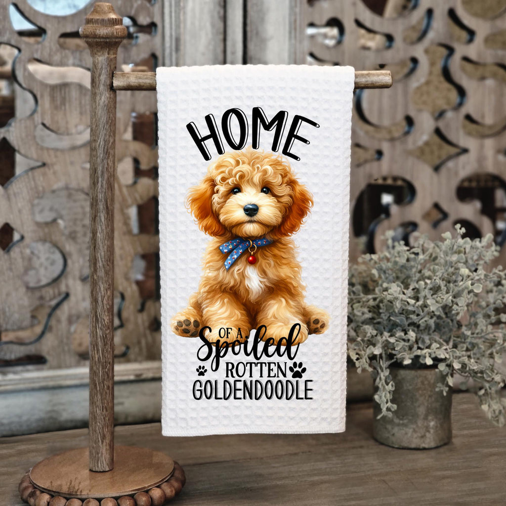 Home of a Spoiled Rotten Goldendoodle Waffle Tea Towel – Funny Goldendoodle Kitchen Towel