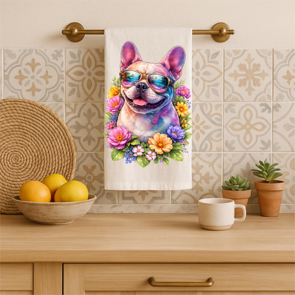 French Bulldog Floral Tea Towel – Colorful Dog Lover Kitchen Towel