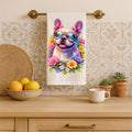 French Bulldog Floral Tea Towel – Colorful Dog Lover Kitchen Towel