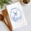 Vintage French Bulldog Blue Toile Tea Towel
