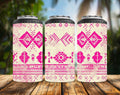 Pink & Cream Western Aztec 4-in-1 Can Cooler | Converts to a 14 oz Tumbler | Southwestern Drink Insulator | Handmade Gift