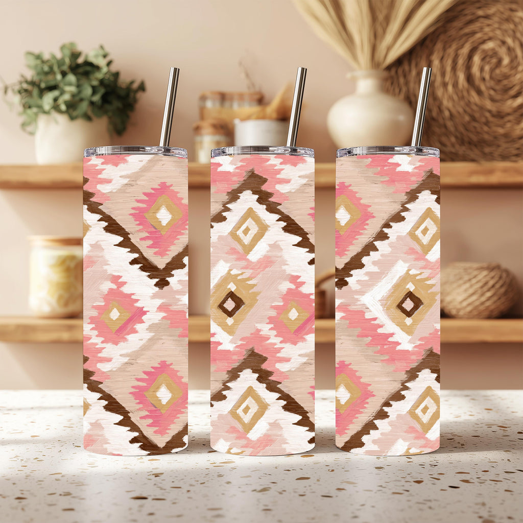Blush Aztec 20 oz Skinny Tumbler | Western Southwestern Tumbler | Neutral Boho Travel Cup | Stainless Steel Drinkware | Handmade Gift