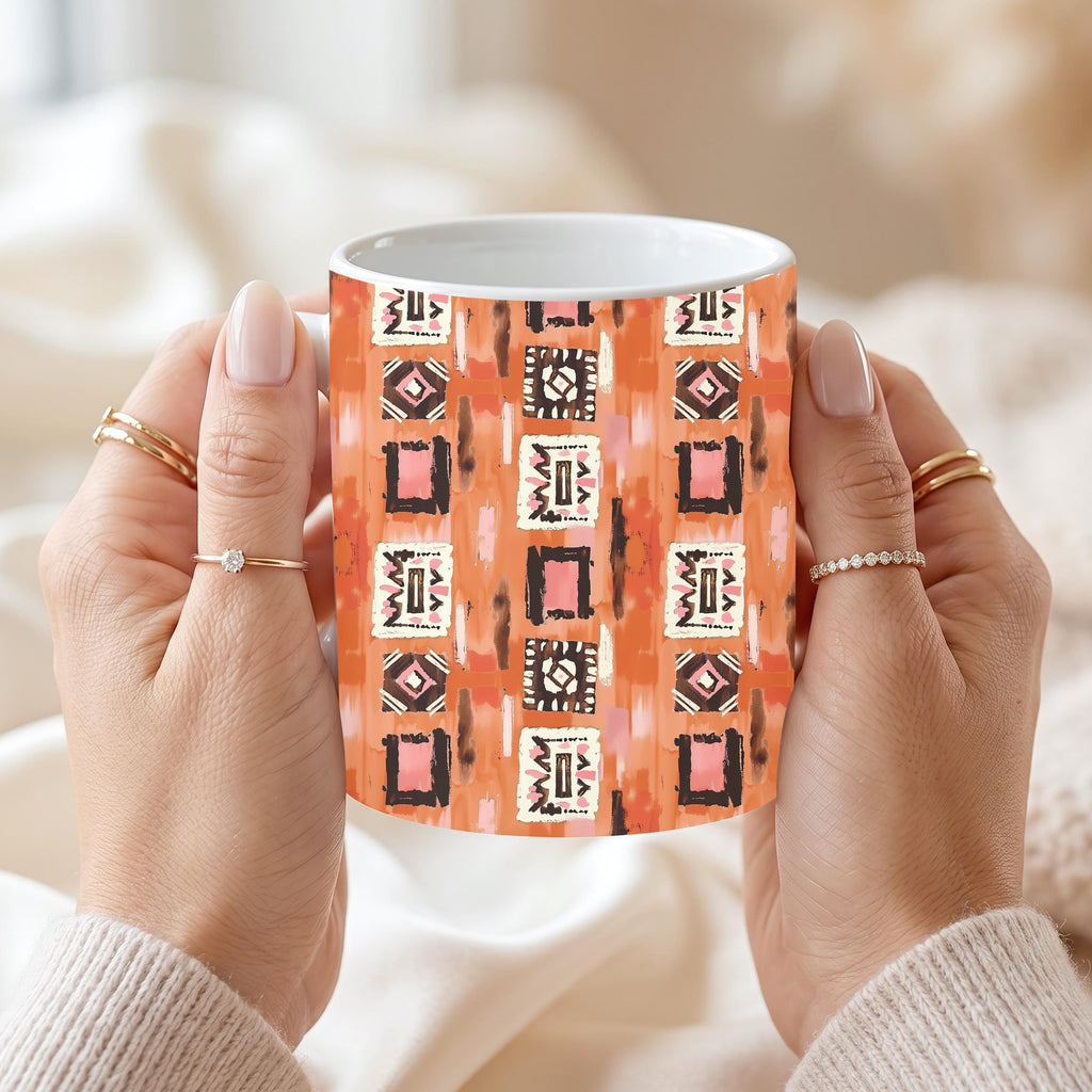 Southwestern Orange Mug Collection – Set of 3 | 11 oz Ceramic Coffee Mugs