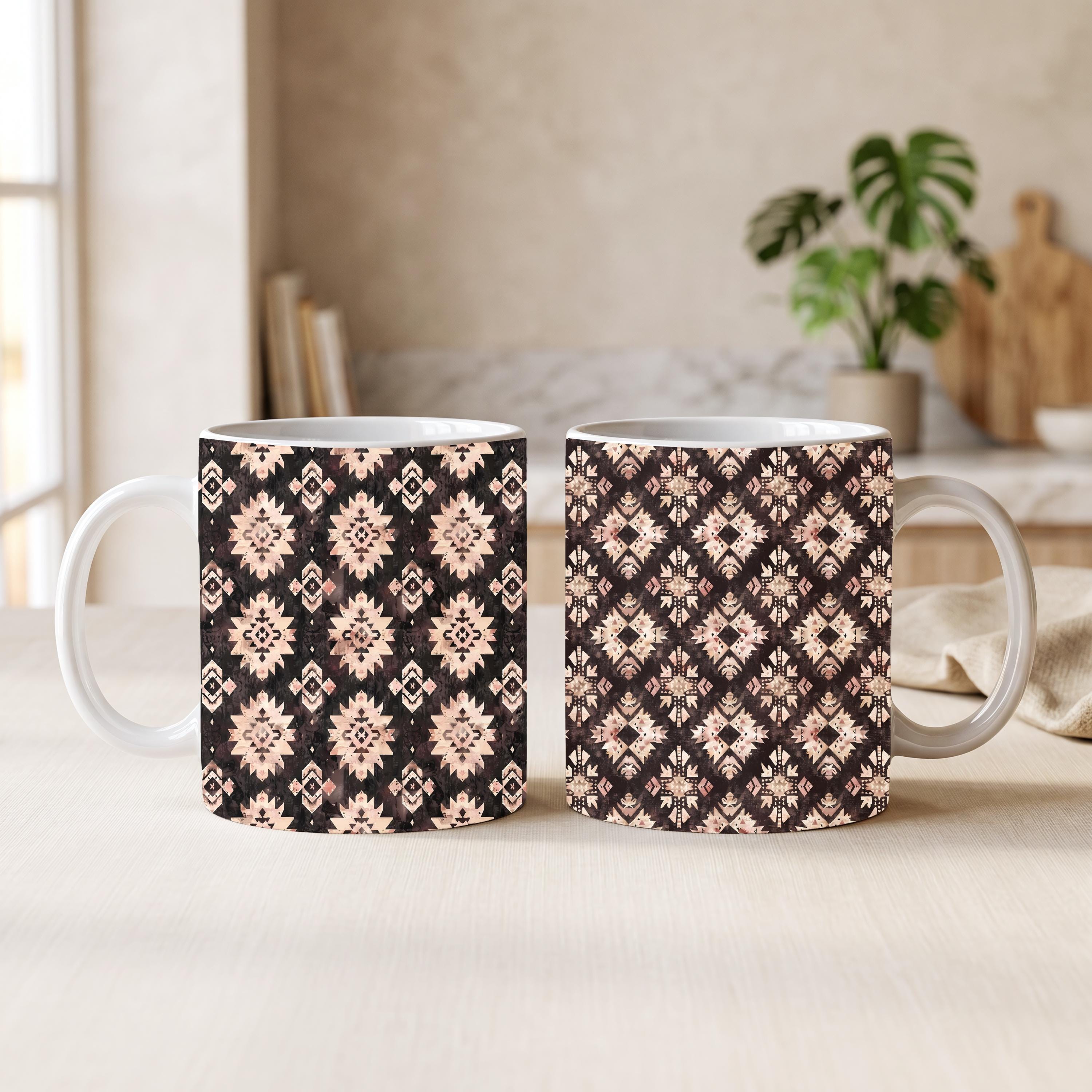 Southwestern Pattern Mug – 11 oz Ceramic Coffee Mug/Set of two