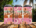 Pink Desert 4-in-1 Can Cooler | Western Cow Skull Can Holder | Boho Cactus Drink Cooler | Southwestern Beer Sleeve | Cowgirl Gift