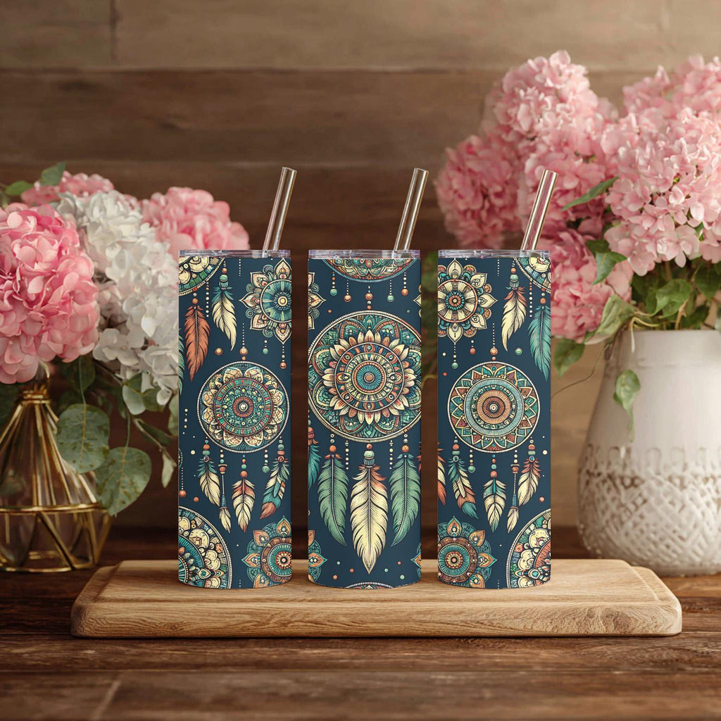 Boho Dreamcatcher Skinny Tumbler – 20 oz Stainless Steel Tumbler with Straw
