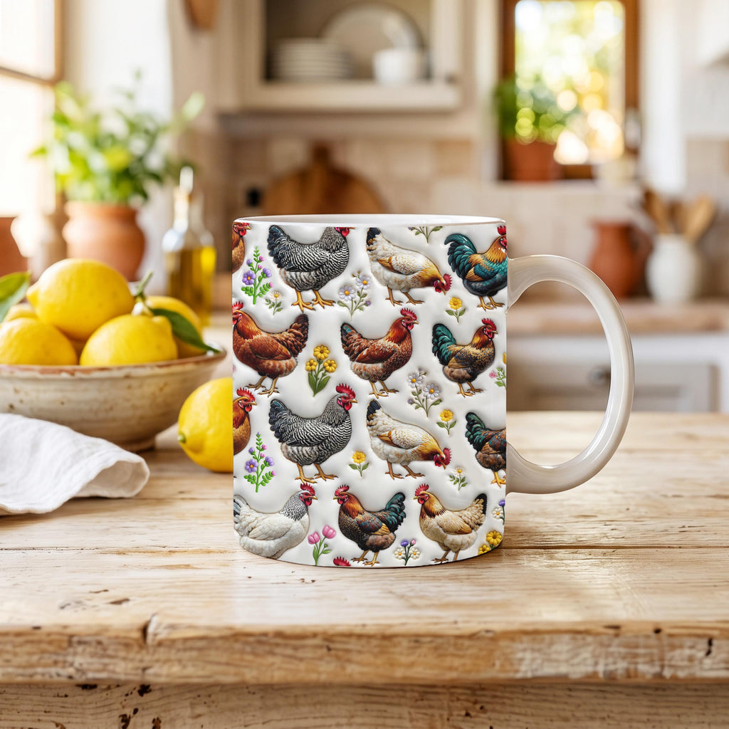 Farmhouse Chicken Mug – 15 oz Ceramic Coffee Mug