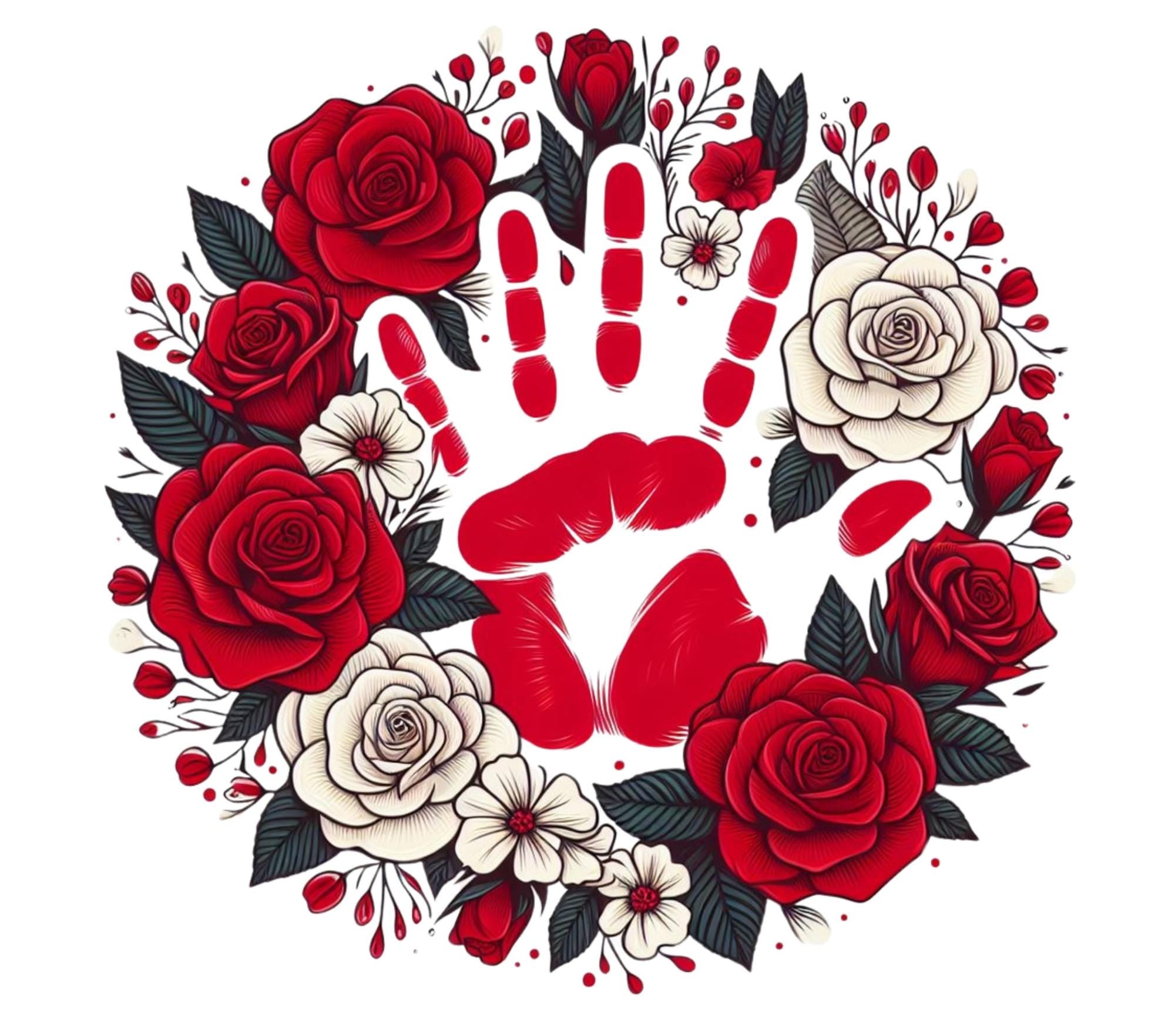 MMIW Red Handprint Floral Vinyl Sticker | 4x4 Waterproof Decal | Transparent or White Background | Missing & Murdered Indigenous Women