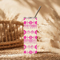 Fuchsia & Cream Aztec 20 oz Skinny Tumbler | Southwestern Western Tumbler | Boho Stainless Steel Travel Cup | Cowgirl Drinkware