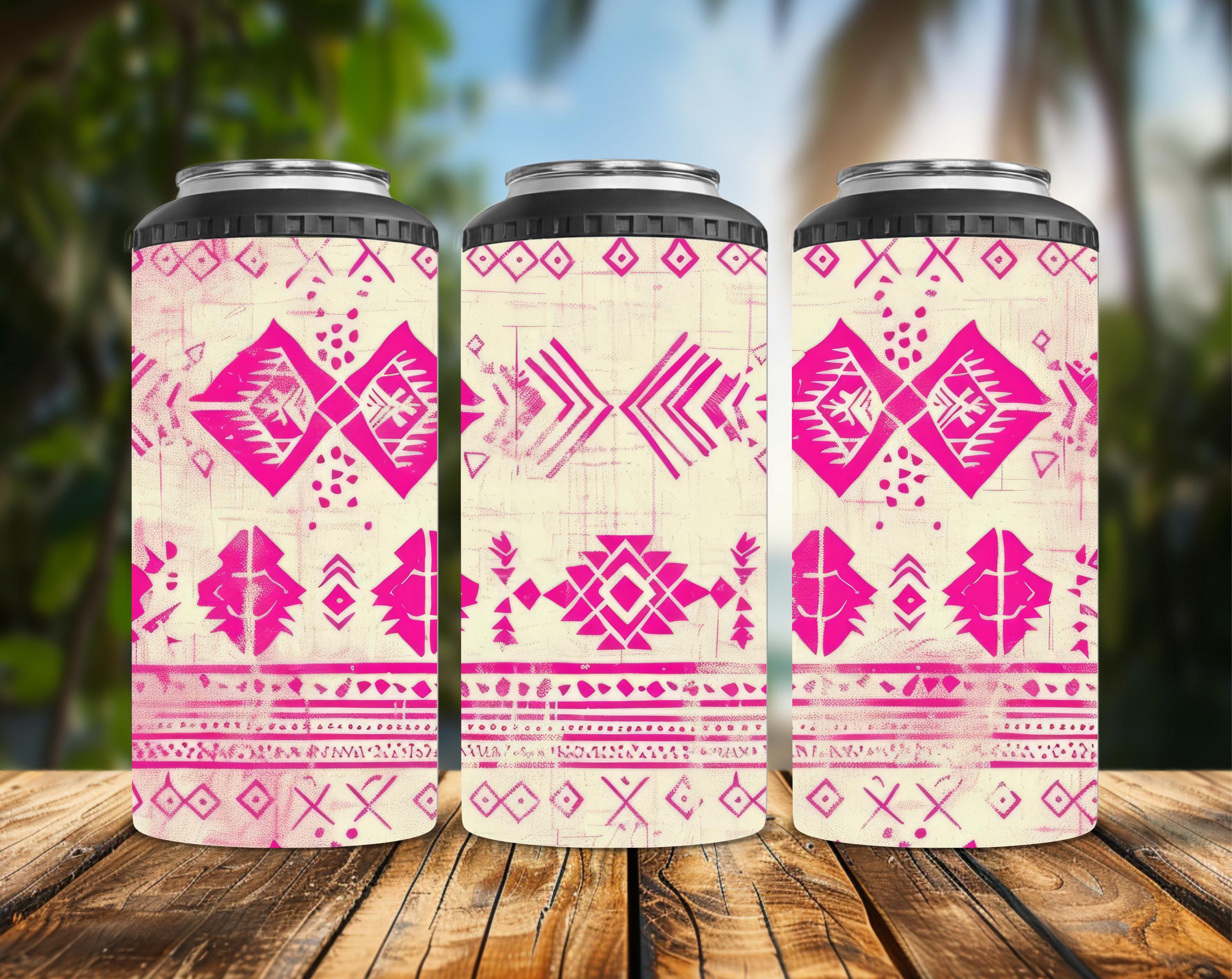 Fuchsia & Cream Aztec 20 oz Skinny Tumbler | Southwestern Western Tumbler | Boho Stainless Steel Travel Cup | Cowgirl Drinkware