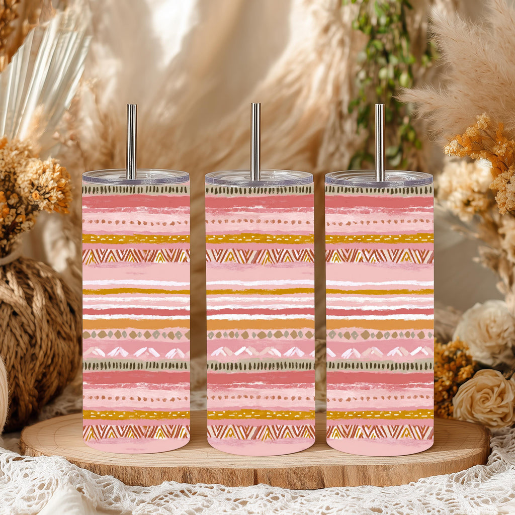 Pink Southwestern Stripe 20 oz Skinny Tumbler | Boho Western Tumbler | Aztec Stainless Steel Travel Cup | Cowgirl Gift