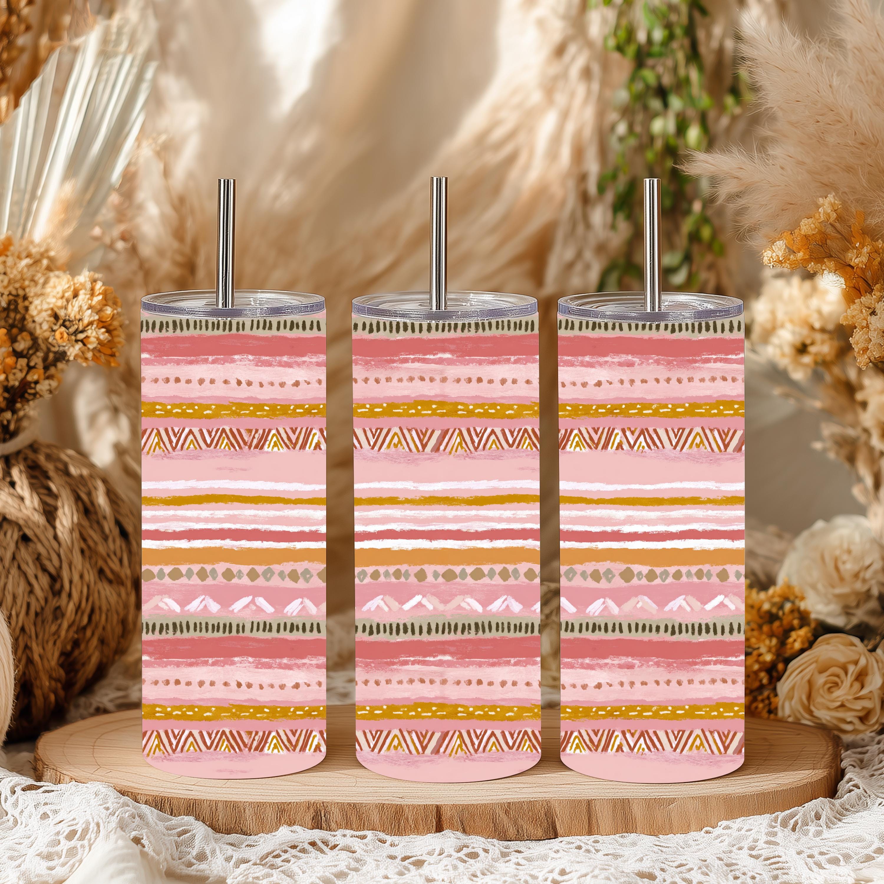 Pink Southwestern Stripe 20 oz Skinny Tumbler | Boho Western Tumbler | Aztec Stainless Steel Travel Cup | Cowgirl Gift