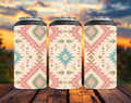 Pastel Aztec 4-in-1 Can Cooler | Southwestern Can Holder | Boho Western Drink Cooler | Pink & Sage Beer Sleeve | Cowgirl Gift