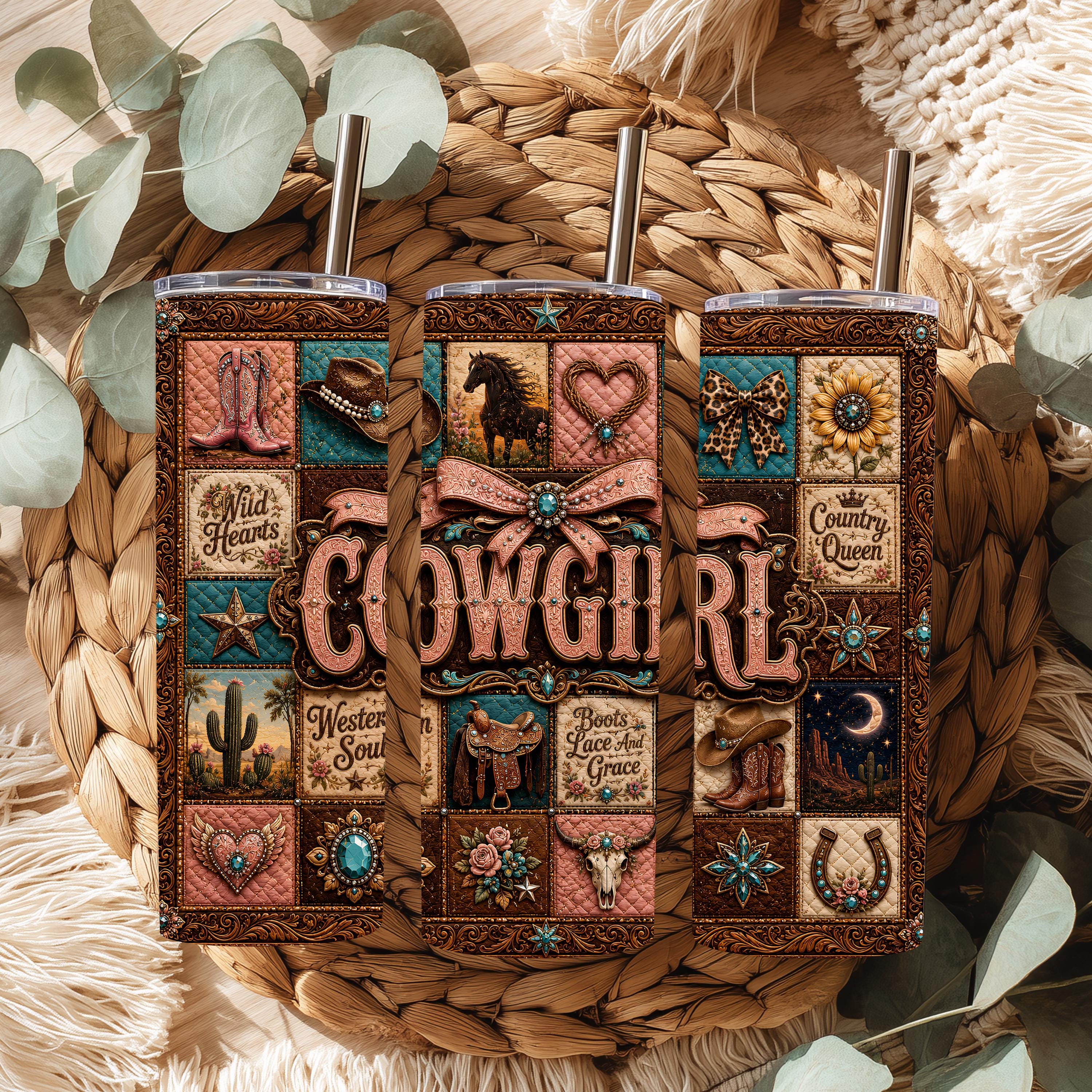 Patchwork Cowgirl- Stainless Steel 20 oz Tumbler